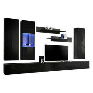 TV-Möbel FLY E5 Design, in glänzendem Schwarz. Modernes und trendiges Hängemöbel für Ihr Wohnzimmer.