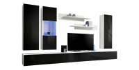 Meuble TV FLY E5 design, coloris blanc et noir brillant. Meuble pour votre salon.