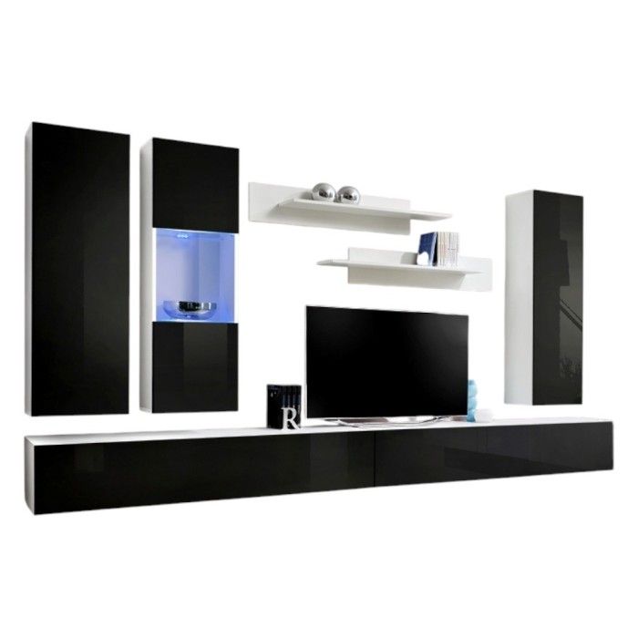 TV-Möbel FLY E5 Design, in glänzend Weiß und Schwarz. Möbelstück für Ihr Wohnzimmer.