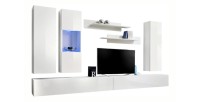 Meuble TV FLY E5 design, coloris blanc brillant. Meuble suspendu moderne et tendance pour votre salon.