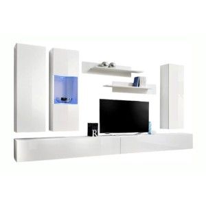 Meuble TV FLY E5 design, coloris blanc brillant. Meuble suspendu moderne et tendance pour votre salon.
