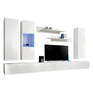 Meuble TV FLY E5 design, coloris blanc brillant. Meuble suspendu moderne et tendance pour votre salon.