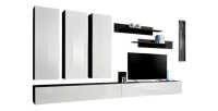 TV-Möbel FLY E1 im Design, in glänzendem Schwarz und Weiß. Modernes und modisches Hängemöbel für Ihr Wohnzimmer.