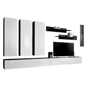 TV-Möbel FLY E1 im Design, in glänzendem Schwarz und Weiß. Modernes und modisches Hängemöbel für Ihr Wohnzimmer.