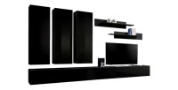 Meuble TV FLY E1 design, coloris noir brillant. Meuble suspendu moderne et tendance pour votre salon.