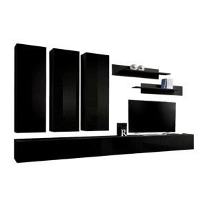 Meuble TV FLY E1 design, coloris noir brillant. Meuble suspendu moderne et tendance pour votre salon.