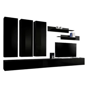Meuble TV FLY E1 design, coloris noir brillant. Meuble suspendu moderne et tendance pour votre salon.
