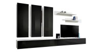 Meuble TV FLY E1 design, coloris blanc et noir noir brillant. Meuble suspendu moderne et tendance pour votre salon.