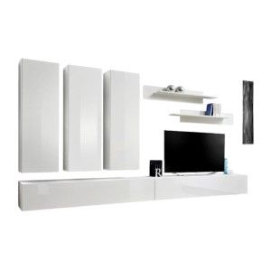 Meuble TV FLY E1 design, coloris blanc brillant. Meuble suspendu moderne et tendance pour votre salon.
