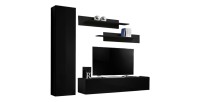 Meuble TV FLY G1 design, coloris noir brillant. Meuble suspendu moderne et tendance pour votre salon.
