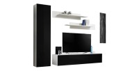 Meuble TV FLY G1 design, coloris blanc et noir brillant. Meuble suspendu moderne et tendance pour votre salon.