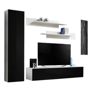 Meuble TV FLY G1 design, coloris blanc et noir brillant. Meuble suspendu moderne et tendance pour votre salon.