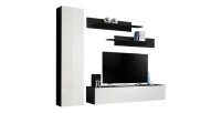 Meuble TV FLY G1 design, coloris noir et blanc brillant. Meuble suspendu moderne et tendance pour votre salon.