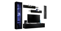 Meuble TV FLY G2 design, coloris noir brillant. Meuble suspendu moderne et tendance pour votre salon.