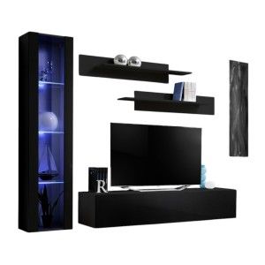 Meuble TV FLY G2 design, coloris noir brillant. Meuble suspendu moderne et tendance pour votre salon.