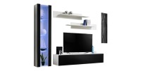 Meuble TV FLY G2 design, coloris blanc et noir brillant. Meuble suspendu moderne et tendance pour votre salon.