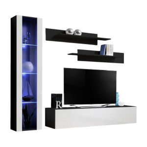 TV-Möbel FLY G2 Design, in glänzendem Schwarz und Weiß. Modernes und trendiges hängendes Möbelstück für Ihr Wohnzimmer.