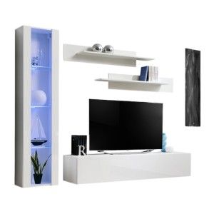 Meuble TV FLY G2 design, coloris blanc brillant. Meuble suspendu moderne et tendance pour votre salon.