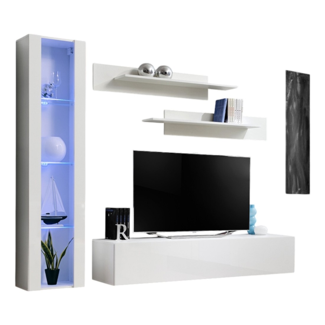 Meuble TV FLY G2 design, coloris blanc brillant. Meuble suspendu moderne et tendance pour votre salon.