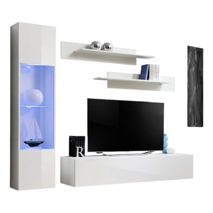 Meuble TV FLY G3 design, coloris blanc brillant. Meuble suspendu moderne et tendance pour votre salon.