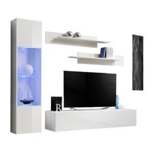 Meuble TV FLY G3 design, coloris blanc brillant. Meuble suspendu moderne et tendance pour votre salon.