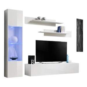 Meuble TV FLY G3 design, coloris blanc brillant. Meuble suspendu moderne et tendance pour votre salon.
