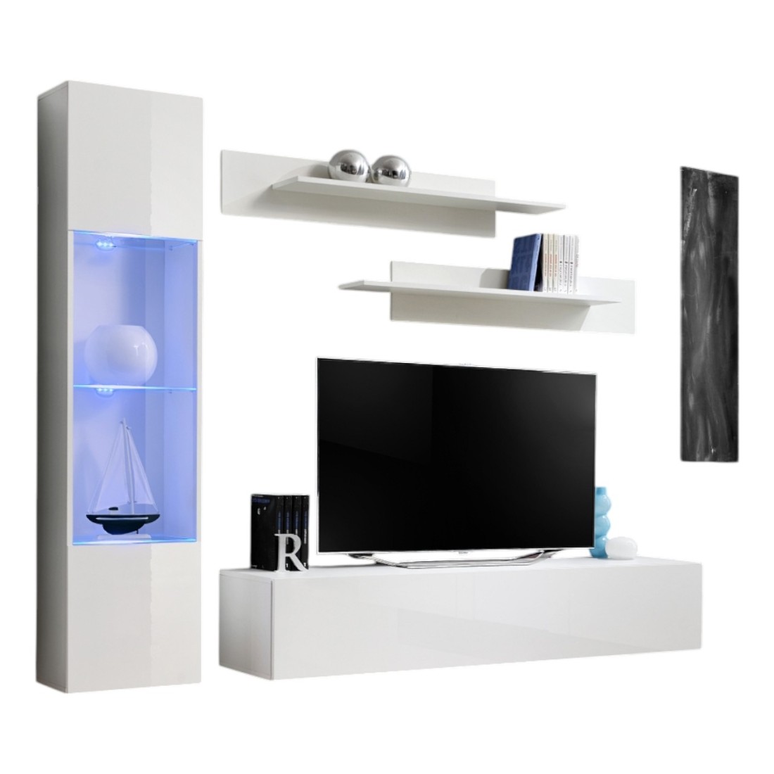 Meuble TV FLY G3 design, coloris blanc brillant. Meuble suspendu moderne et tendance pour votre salon.