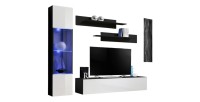 Meuble TV FLY G3 design, coloris noir et blanc brillant. Meuble suspendu moderne et tendance pour votre salon.