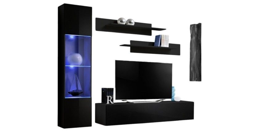 Meuble TV FLY G3 design, coloris noir brillant. Meuble suspendu moderne et tendance pour votre salon.