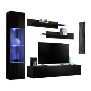 Meuble TV FLY G3 design, coloris noir brillant. Meuble suspendu moderne et tendance pour votre salon.