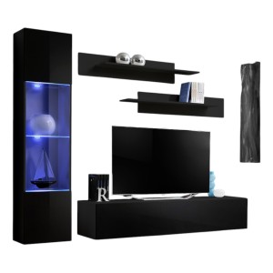 Meuble TV FLY G3 design, coloris noir brillant. Meuble suspendu moderne et tendance pour votre salon.