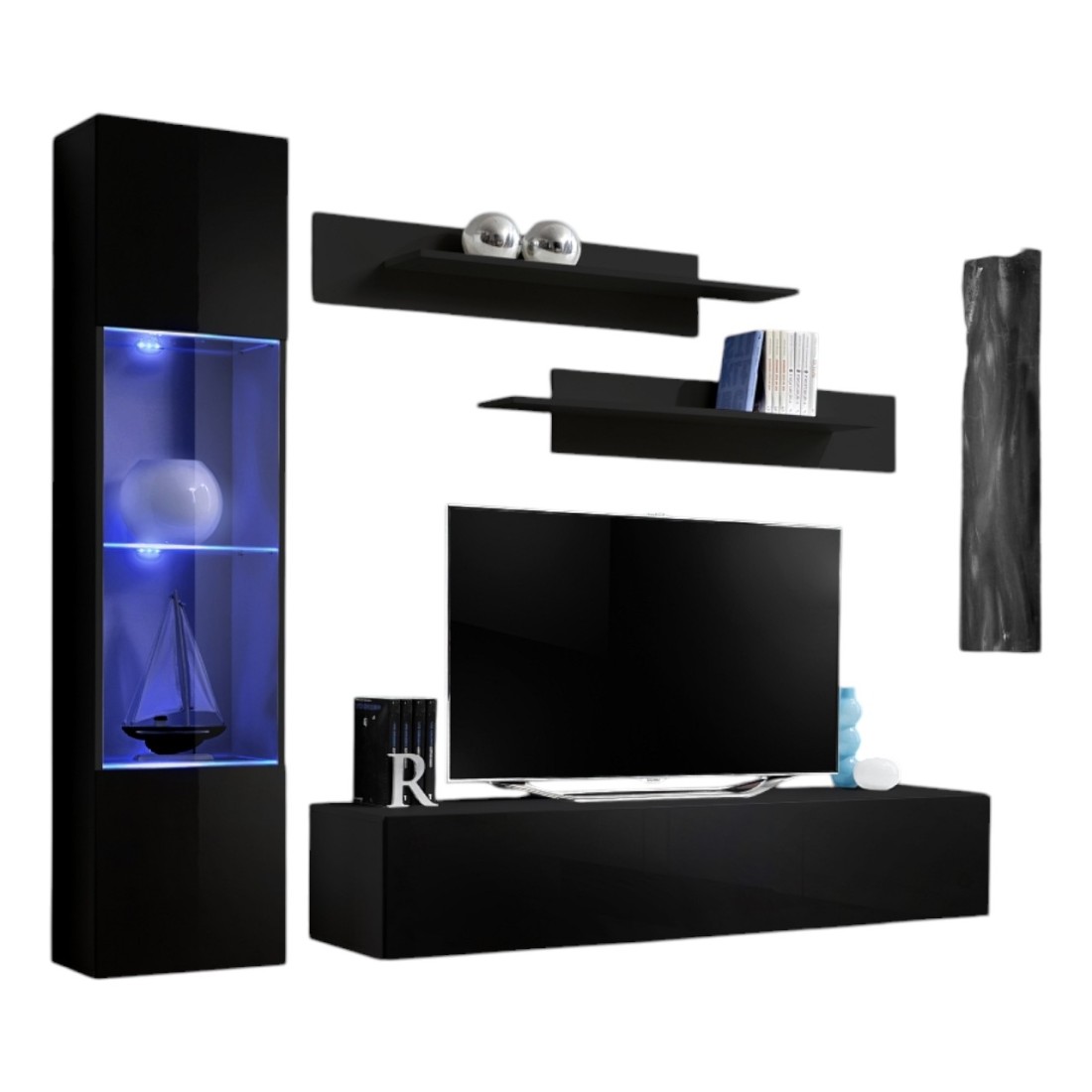 Meuble TV FLY G3 design, coloris noir brillant. Meuble suspendu moderne et tendance pour votre salon.