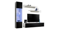 Meuble TV FLY G3 design, coloris blanc et noir brillant. Meuble suspendu moderne et tendance pour votre salon.