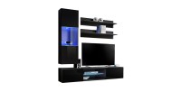 Ensemble Meuble TV FLY S3 avec LED. Coloris noir. Meuble suspendu design pour votre salon.