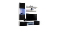Ensemble Meuble TV FLY S3 avec LED. Coloris blanc et noir. Meuble suspendu design pour votre salon.
