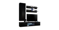 Ensemble Meuble TV FLY S1 avec LED. Coloris noir. Meuble suspendu design pour votre salon.