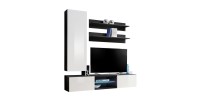 Ensemble Meuble TV FLY S1 avec LED. Coloris noir et blanc. Meuble suspendu design pour votre salon.