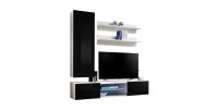 Ensemble Meuble TV FLY S1 avec LED. Coloris blanc et noir. Meuble suspendu design pour votre salon.
