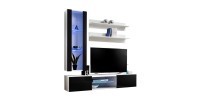 Ensemble Meuble TV FLY S2 avec LED. Coloris blanc et noir. Meuble suspendu design pour votre salon.