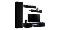 Ensemble Meuble TV FLY R1 avec LED. Coloris noir. Meuble suspendu design pour votre salon.