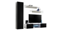 Ensemble Meuble TV FLY R1 avec LED. Coloris blanc et noir. Meuble suspendu design pour votre salon.