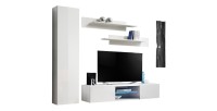 Ensemble Meuble TV FLY R1 avec LED. Coloris blanc. Meuble suspendu design pour votre salon.