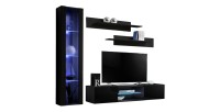 Ensemble Meuble TV FLY R2 avec LED. Coloris noir. Meuble suspendu design pour votre salon.