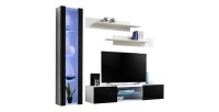 Ensemble Meuble TV FLY R2 avec LED. Coloris blanc et noir. Meuble suspendu design pour votre salon.