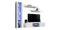 Ensemble Meuble TV FLY R2 avec LED. Coloris blanc. Meuble suspendu design pour votre salon.