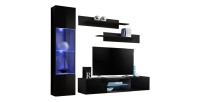 Ensemble Meuble TV FLY R3 avec LED. Coloris noir. Meuble suspendu design pour votre salon.