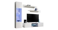 Ensemble Meuble TV FLY R3 avec LED. Coloris blanc. Meuble suspendu design pour votre salon.