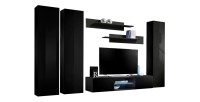 Ensemble Meuble TV FLY P1 avec LED. Coloris noir. Meubles suspendus design pour votre salon.