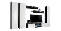 Ensemble Meuble TV FLY P1 avec LED. Coloris noir et blanc. Meubles suspendus design pour votre salon.