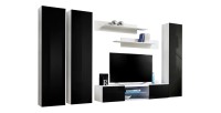 Ensemble Meuble TV FLY P1 avec LED. Coloris blanc et noir. Meubles suspendus design pour votre salon.